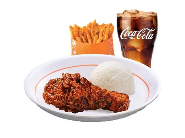 1pc glazed chicken + rice + fries + drink