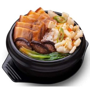 Braised Pork Belly & Salt and Pepper Squid with steamed rice