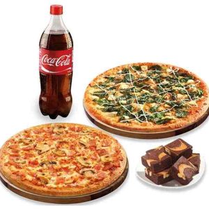 2, 10 inches pizzas , brownies and coke deal