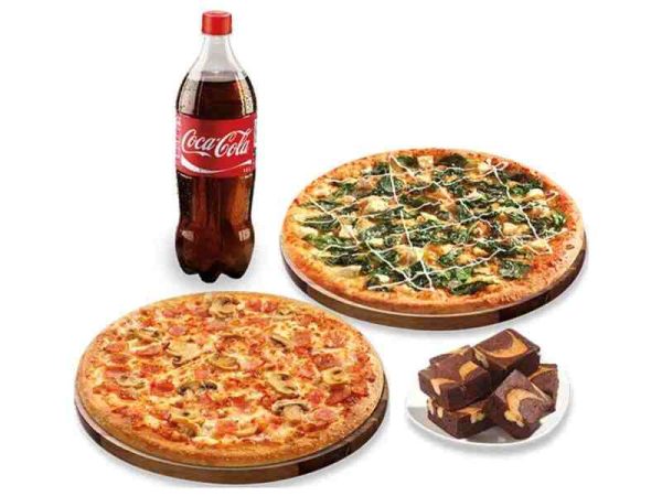 2, 10 inches pizzas , brownies and coke deal