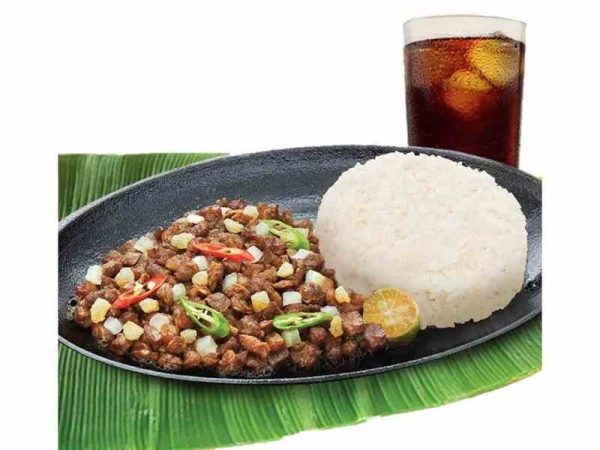 Pork Sisig, rice and Drink