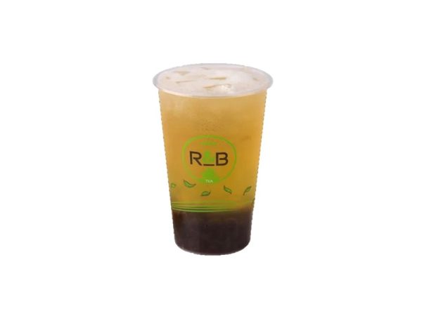 R&B Premium Brewed Peach Oolong Tea with sugar pearls