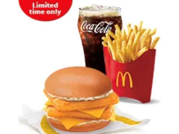 Double Crispy Fish Fillet Sandwich with Med Fries and Coke Meal