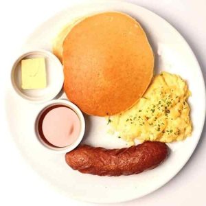 Pancakes with Hungarian Sausage & Parsley Creamed eggs
